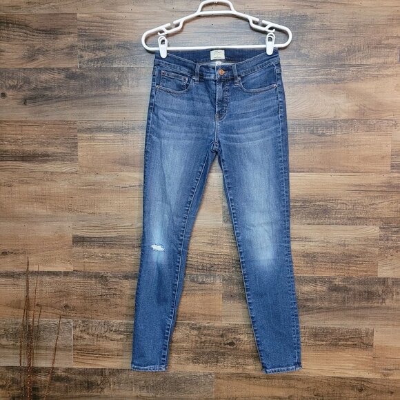 J Crew Jeans Sz 28 Toothpick 8" Skinny Low Rise Tummy Control Medium Dark Wash - Picture 1 of 11